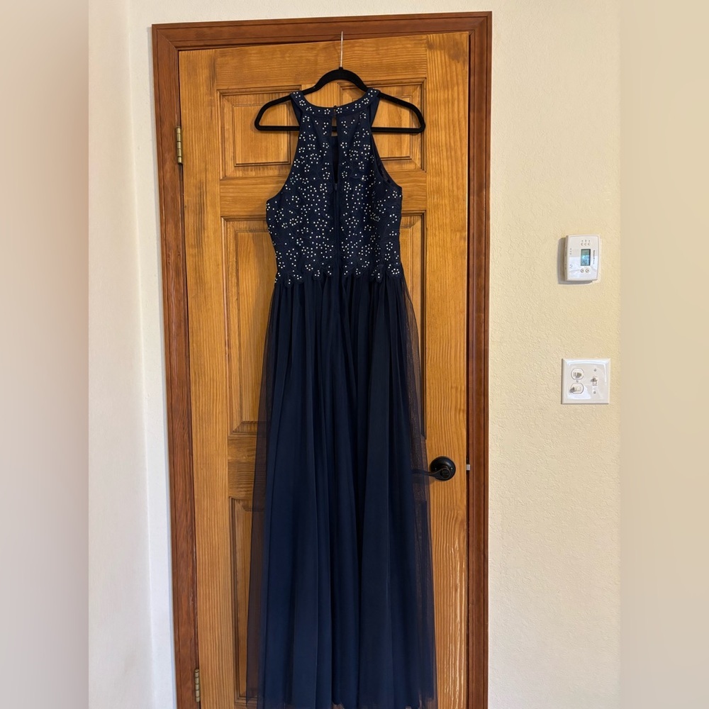 Speechless Halter Dark Blue Evening Gown - Picture 4 of 6